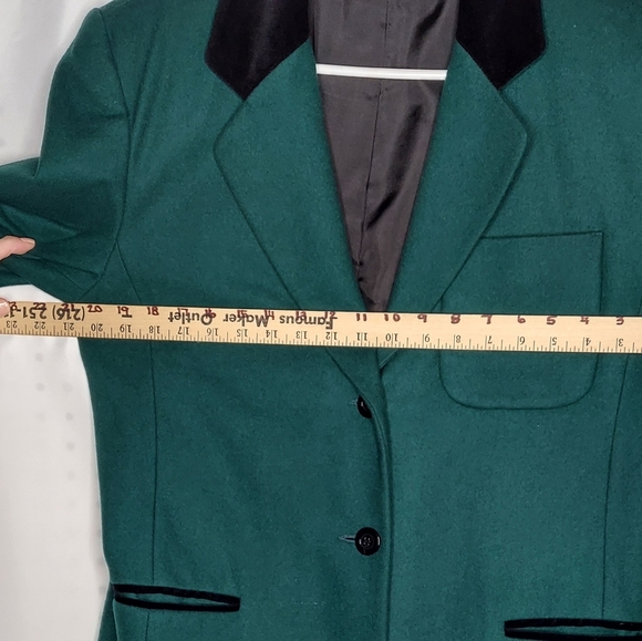 JL Colebrook Blazer Medium Green Black Velvet Collar Vneck Pocket Button Vintage - Picture 5 of 8